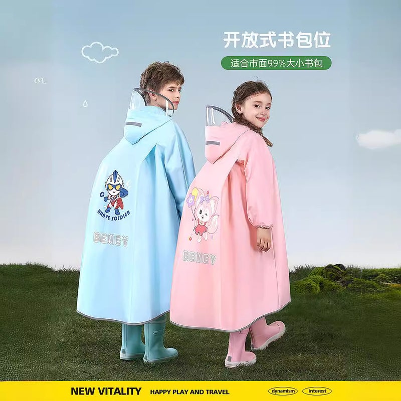 Bei Mei Eva High Neck Protective Pink Fox Purple Rabbit Blue Ott Superman Dinosaur Children'S Raincoat - Image 3